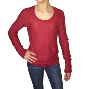 AEROPOSTALE Long Sleeve Scoop Neck Pocket Berry Red Sweater Juniors Size Small